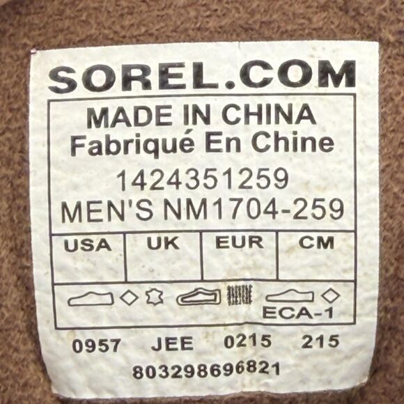 Sorel Boots Mens Size 9 Brown Leather Waterproof Insulated Snow NM1704-259